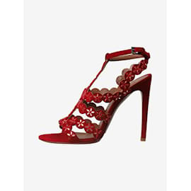 Alaïa-Red suede floral embellished heels - size EU 37-Red