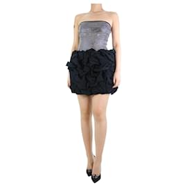 Balmain-Black strapless bejewelled frill dress - size UK 10-Black