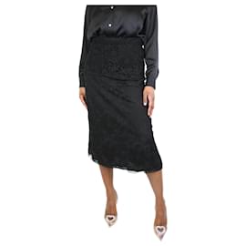 Prada-Falda midi negra con detalle de encaje floral - talla UK 14-Negro