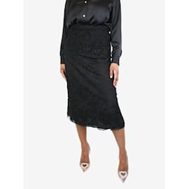 Prada-Falda midi negra con detalle de encaje floral - talla UK 14-Negro