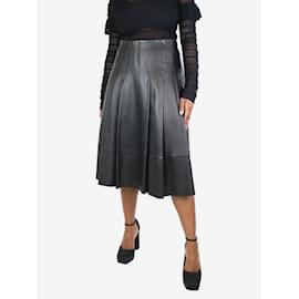 Sportmax-Black leather pleated midi skirt - size UK 14-Black