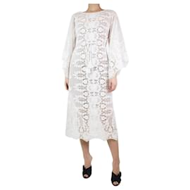 Autre Marque-White belted wide-sleeved lace midi cover-up - size UK 10-White