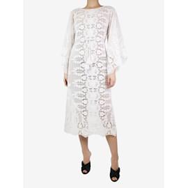 Autre Marque-White belted wide-sleeved lace midi cover-up - size UK 10-White