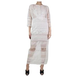 Ermanno Scervino-Vestido largo de encaje transparente color crema - talla UK 10-Crudo
