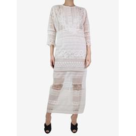 Ermanno Scervino-Vestido largo de encaje transparente color crema - talla UK 10-Crudo