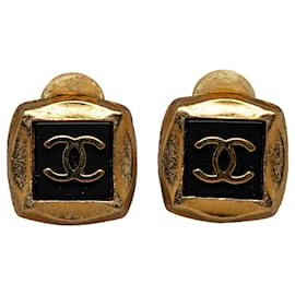 Chanel-Chanel Gold Square CC Clip On Earrings-Golden