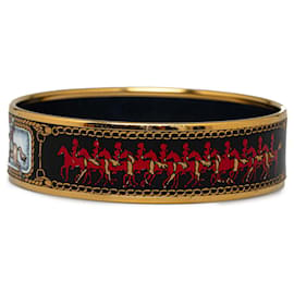 Hermès-Bracelet large en émail Hermes Gold-Noir,Doré
