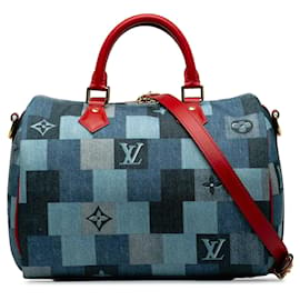 Louis Vuitton-Bandouliere Speedy de mezclilla con patchwork Damier azul de Louis Vuitton 30-Azul,Otro