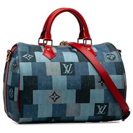 Louis Vuitton-Louis Vuitton Azul Damier Patchwork Denim Bandouleira Speedy 30-Azul,Outro