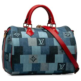 Louis Vuitton-Bandouliere Speedy de mezclilla con patchwork Damier azul de Louis Vuitton 30-Azul,Otro