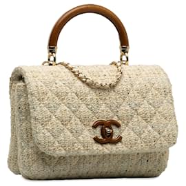 Chanel-Chanel White Tweed Knock on Wood Satchel-White