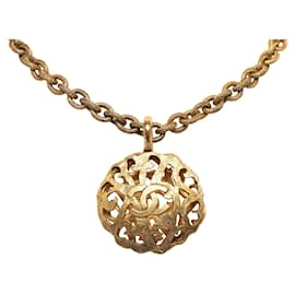 Chanel-Chanel Gold CC Medaillon Anhänger Halskette-Golden