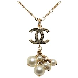 Chanel-Chanel Gold CC Faux Pearl Necklace-Golden