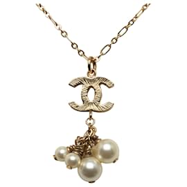 Chanel-Chanel Gold CC Faux Pearl Necklace-Golden