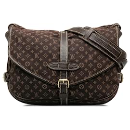 Louis Vuitton-Louis Vuitton Monogram Mini Lin Lin Saumur 30-Marron,Marron foncé