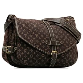 Louis Vuitton-Louis Vuitton Brown Monogram Mini Lin Saumur 30-Brown,Dark brown