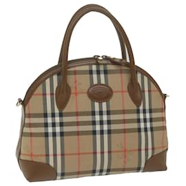 Autre Marque-Burberrys Nova Check Hand Bag Canvas Beige Brown Auth bs11733-Brown,Beige