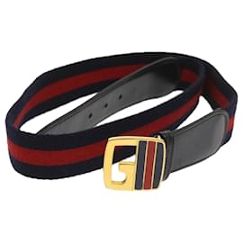 Gucci-GUCCI Sherry Line Belt Canvas 29.5""-31.1"" Navy Red Auth ti1510-Red,Navy blue