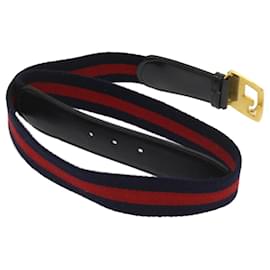 Gucci-GUCCI Sherry Line Ceinture Toile 29.5""-31.1"" Navy Red Auth ti1510-Rouge,Bleu Marine