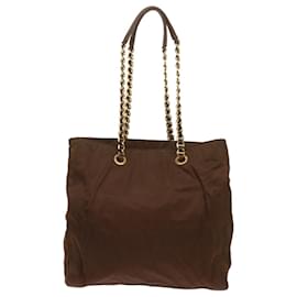 Prada-PRADA Chain Shoulder Bag Nylon Brown Auth bs11648-Brown