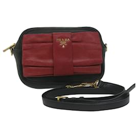 Prada-PRADA Shoulder Bag Leather Black Red Auth 65035-Black,Red