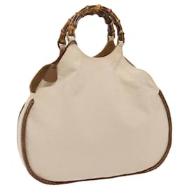 Gucci-GUCCI Bamboo Hand Bag Canvas Beige 109129 Auth ep2956-Beige