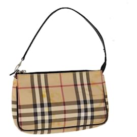 Burberry-BURBERRY Nova Check Accessory Pouch Coated Canvas Beige Black Auth 65593-Black,Beige