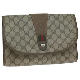 Gucci-GUCCI GG Supreme Web Sherry Line Clutch Bag Beige Rot 89 01 030 Auth 64933-Rot,Beige