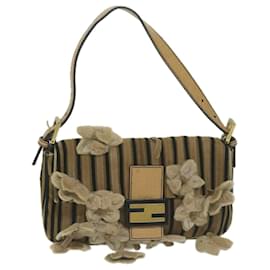 Fendi-FENDI Flower Mamma Baguette Shoulder Bag Velor Brown Auth yk10365-Brown