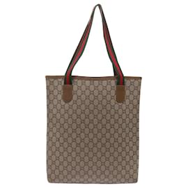 Gucci-GUCCI GG Plus Supreme Web Sherry Line Tote Bag Beige Red Green Auth ep2938-Red,Beige,Green