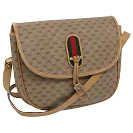 Gucci-GUCCI Micro GG Supreme Web Sherry Line Shoulder Bag PVC Beige Red Auth ep3076-Red,Beige