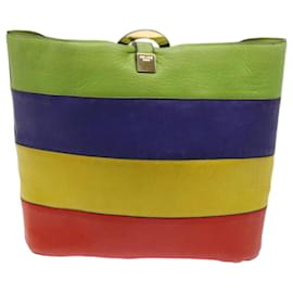 Céline-CELINE Shoulder Bag Leather Red Blue Green Auth 65025-Red,Blue,Green