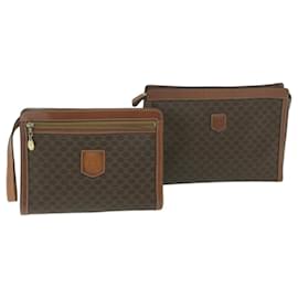 Céline-CELINE Macadam Canvas Clutch PVC 2Set Brown Auth fm3156-Braun