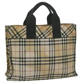 Burberry-BURBERRY Nova Check Blue Label Sac à main Nylon Beige Noir Auth bs11718-Noir,Beige