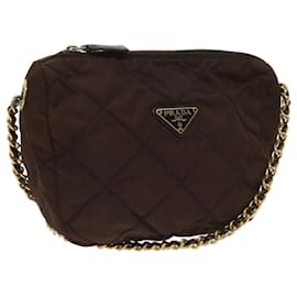 Prada-PRADA Quilted Chain Shoulder Bag Nylon Brown Auth bs11646-Brown