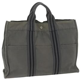 Hermès-HERMES Fourre Tout MM Tote Bag Canvas Gray Auth ti1504-Grey