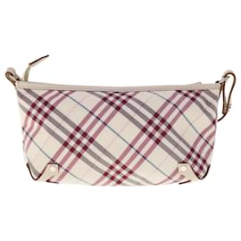 Burberry-BURBERRY Nova Check Blue Label Sac à bandoulière Nylon Blanc Rouge Auth 59498-Blanc,Rouge