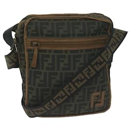 Fendi-FENDI Zucca Canvas Shoulder Bag Black Brown Auth 45817-Brown,Black