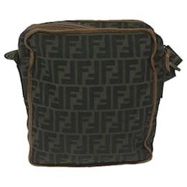 Fendi-FENDI Zucca Canvas Shoulder Bag Black Brown Auth 45817-Brown,Black