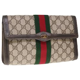 Gucci-GUCCI GG Supreme Web Sherry Line Clutch Bag PVC Beige 41 014 3087 25 auth 65410-Beige