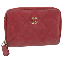 Chanel-CHANEL Matelasse Geldbörse Lammfell Rot CC Auth 65239-Rot