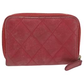 Chanel-CHANEL Matelasse Coin Purse Lamb Skin Red CC Auth 65239-Red