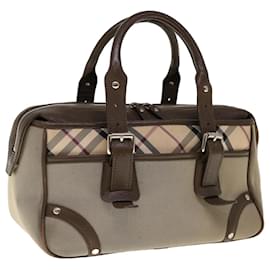 Burberry-BURBERRY Nova Check Hand Bag Nylon Leather Beige Auth ac2625-Beige