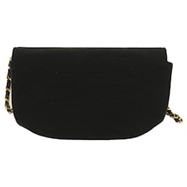 Chanel-CHANEL Half Moon Chain Shoulder Bag cotton Black CC Auth yk10402-Black