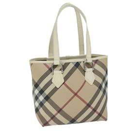 Burberry-BURBERRY Nova Check Tote Bag Toile Enduite Beige Auth ep3030-Beige