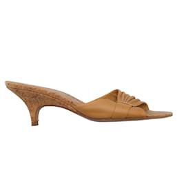 Chanel-Chanel Tan Leather and Cork Kitten Heel Sandals-Camel
