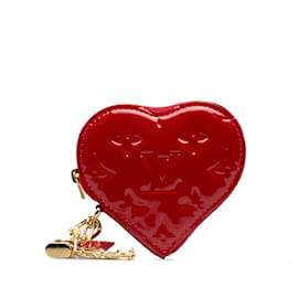 Louis Vuitton-Bolsa Red Louis Vuitton Monograma Vernis Heart Coin-Vermelho