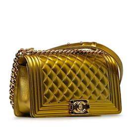Chanel-Gold Chanel Medium Patent Boy Flap Bag-Golden