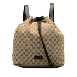 Gucci-Brown Gucci GG Canvas Drawstring Backpack-Brown