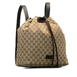 Gucci-Brown Gucci GG Canvas Drawstring Backpack-Brown
